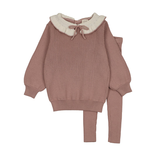 RUFFLE COLLAR KNIT TODDLER SET- ROSE