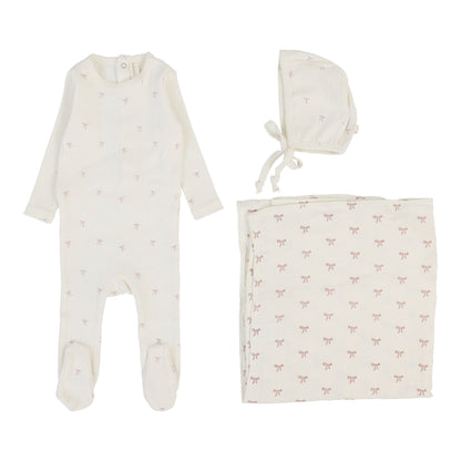 Printed Pointelle Footie Set  Cream/Pink Bow