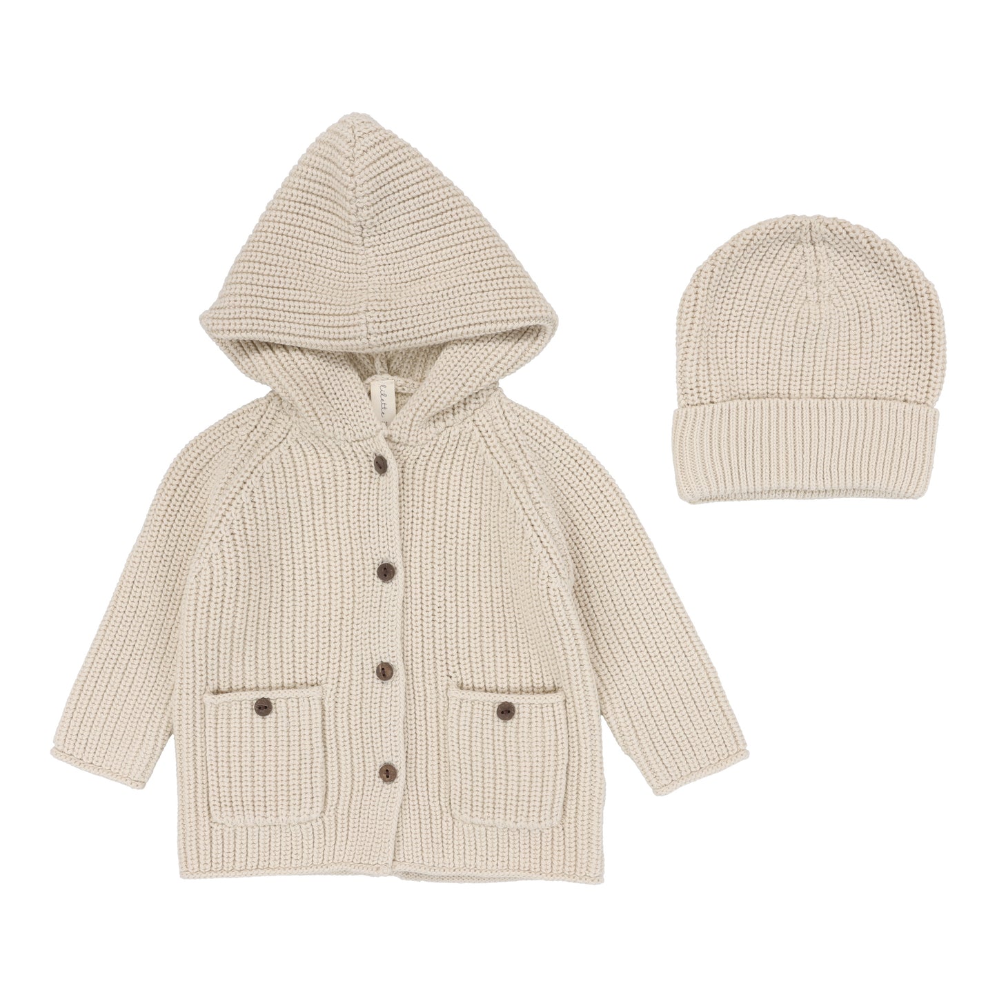 Chunky Knit Jacket + Beanie- Ecru