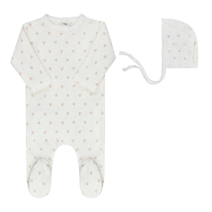Rosebud Footie and Bonnet-Ivory Pink
