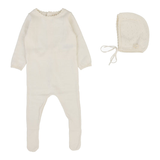 Dotty Knit Footie Set  Cream