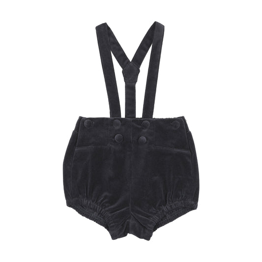 VELVET GATHERED SUSPENDER SHORTS- NAVY