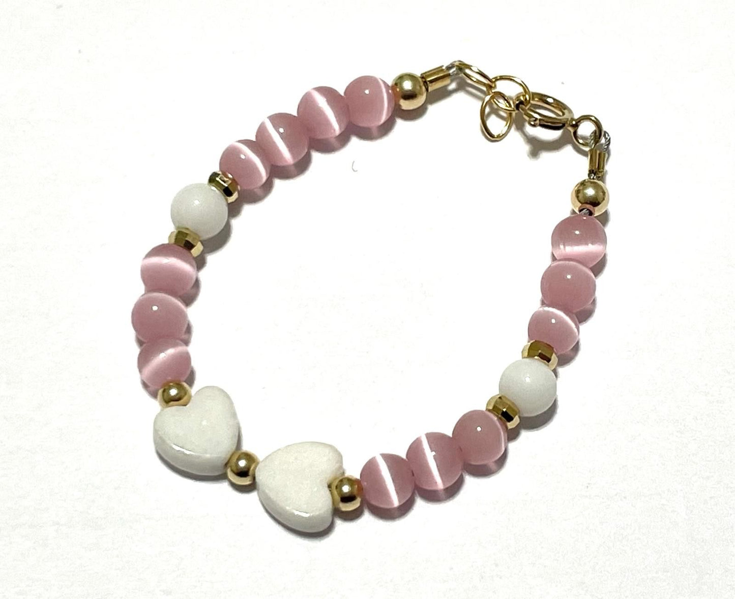 Baby Bracelet Pink with White Hearts