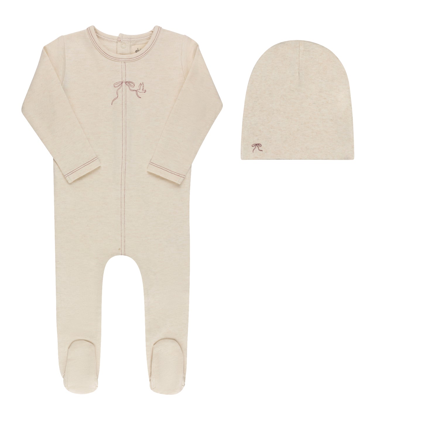 Bird Seam Footie-Cream Burgundy