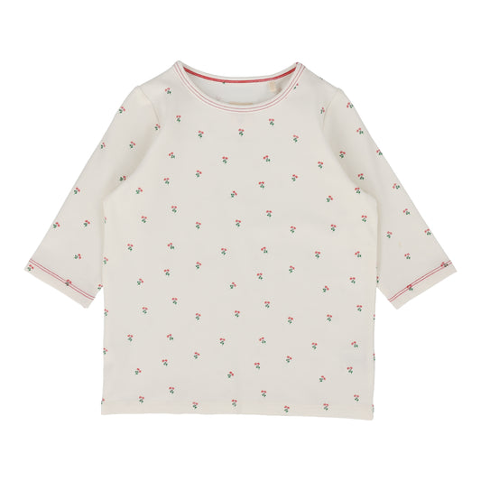 Cherry Flower Tee Three Quarter Sleeves