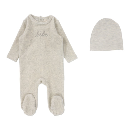 Velour Bebe Footie Set  Heather Oatmeal