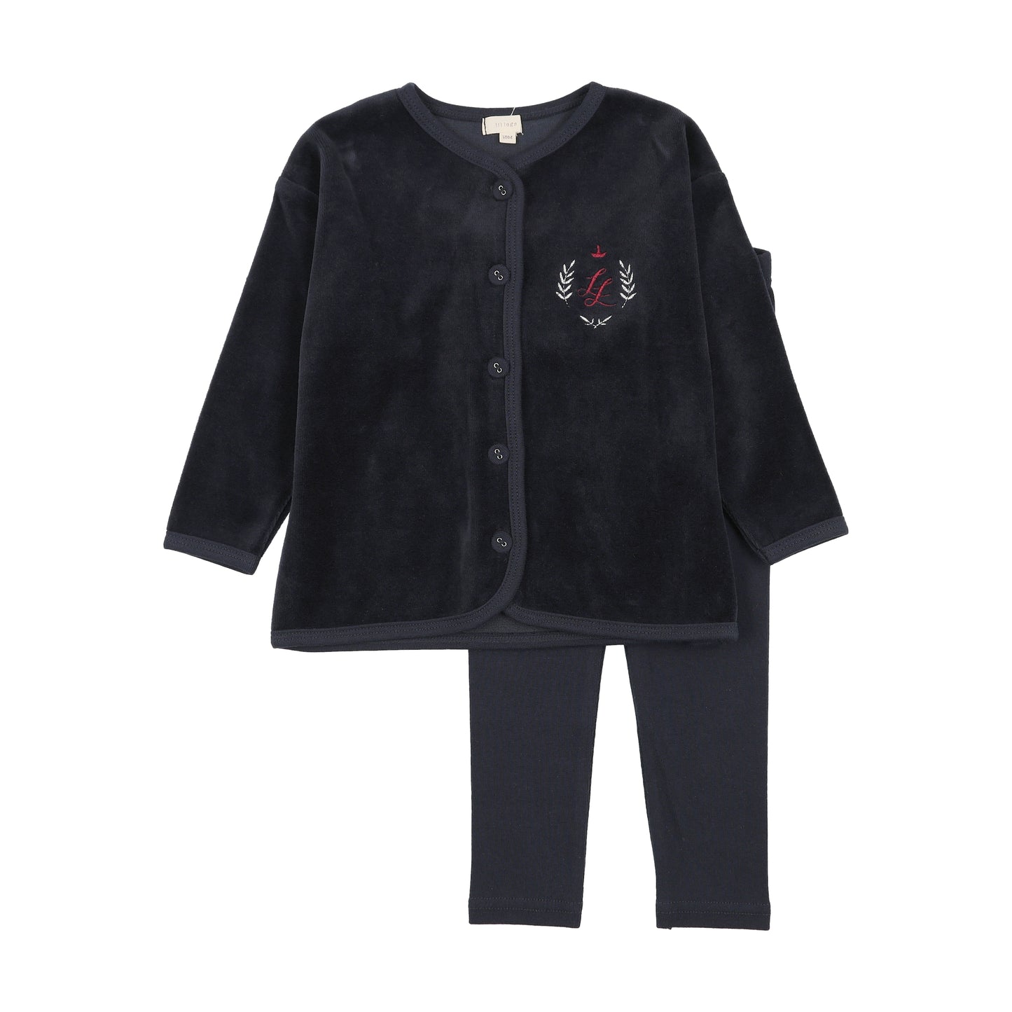 VELOUR CREST LOUNGE SET- NAVY