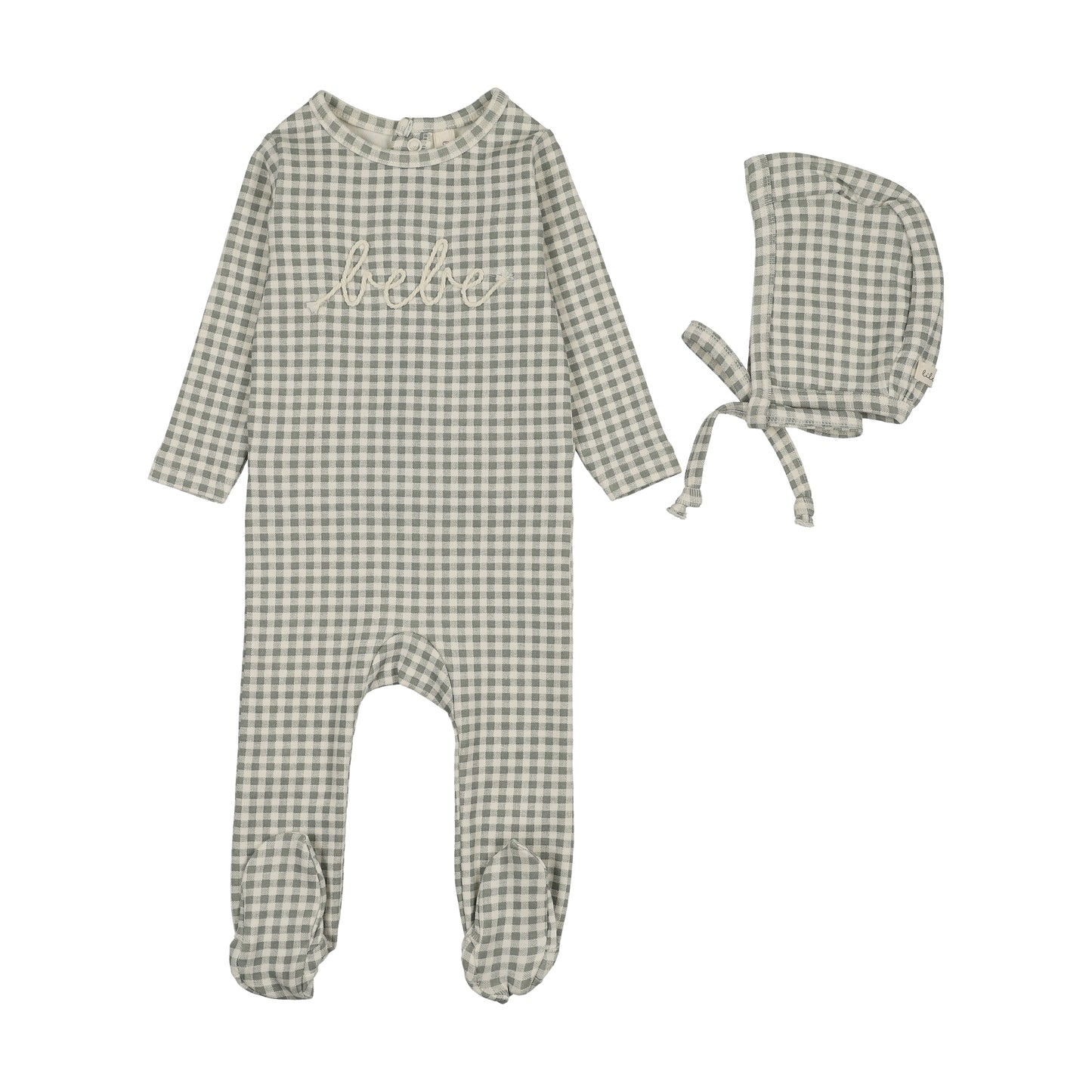 GINGHAM BEBE FOOTIE SET- PALE BLUE