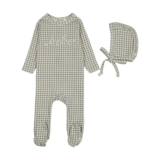 GINGHAM BEBE FOOTIE SET- PALE BLUE
