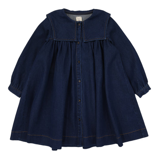 Pleated Sailor Dress  Navy Denim
