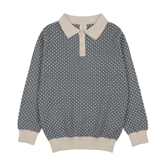 HEIRLOOM KNITS BOYS COLLARED SWEATER- BLUE CREAM