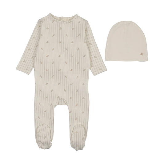 STRIPE PRINT FOOTIE SET- CREAM/OAT