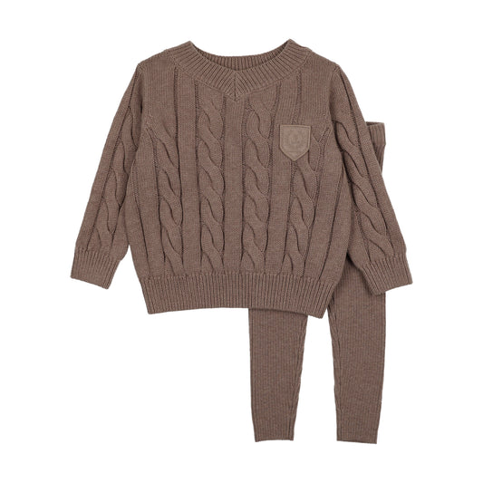 CHUNKY CABLE KNIT TODDLER SET- MISTY OAT