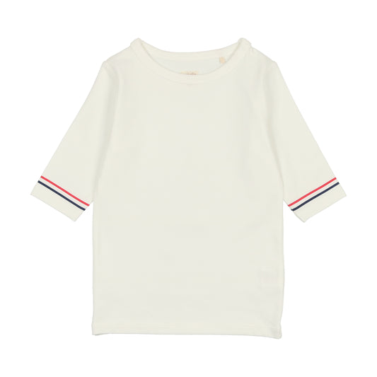 Three Quarter Sleeve Tee White With Stripes