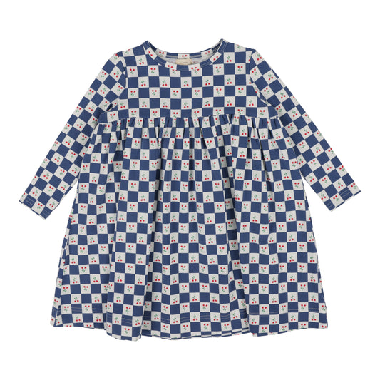 Checked Tulip Dress Three Quartee Sleeves