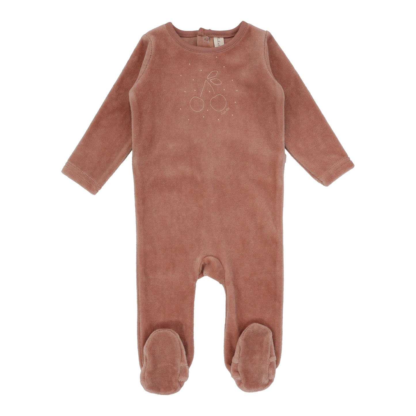 Cherry Graphic Velour Footie With Beanie - Apricot