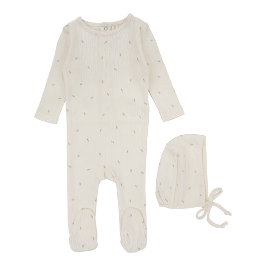 Printed Pointelle Footie With Bonnet- Cream Branch