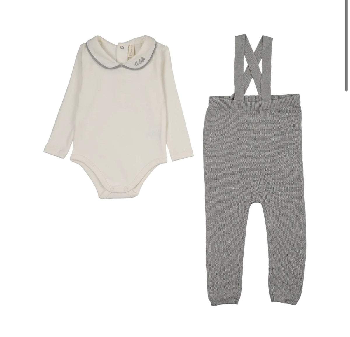 LE BEBE KNIT SUSPENDER SET- CREAM/BLUE