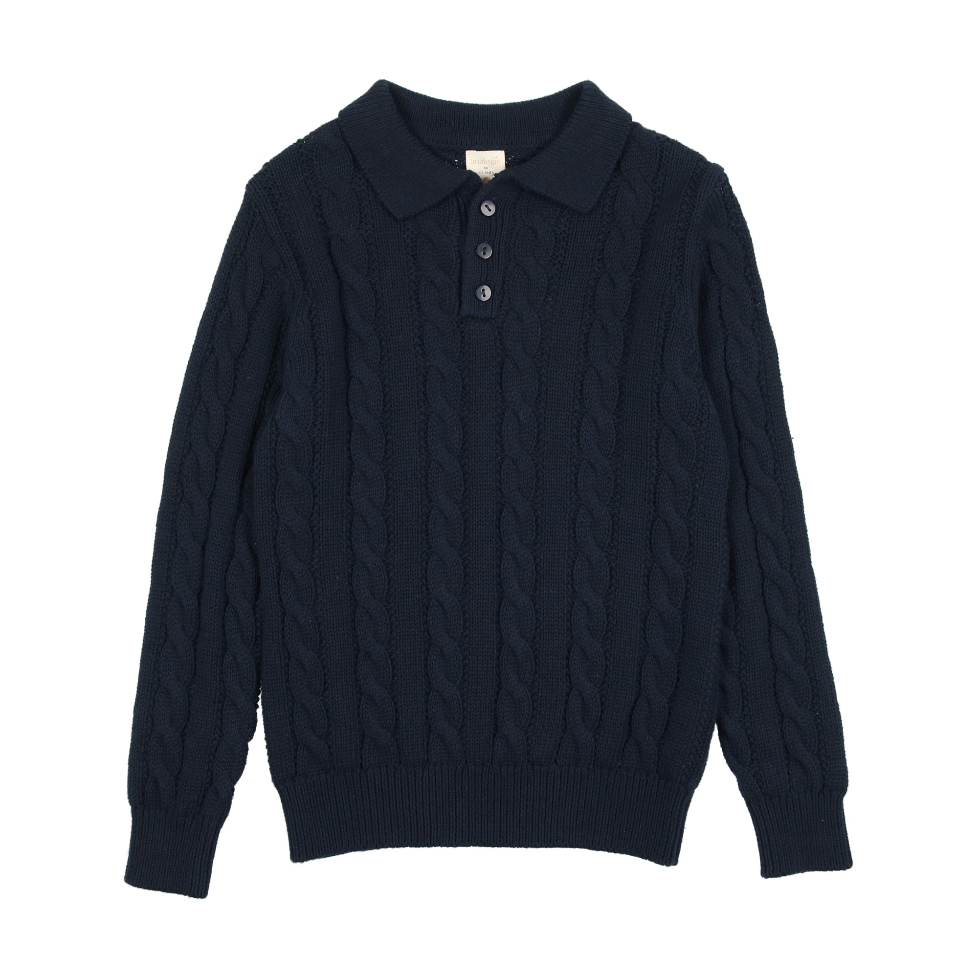 Cable Knit Polo- Navy