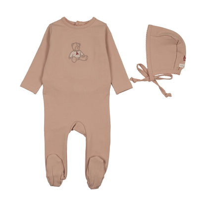 SWEET BEAR FOOTIE SET- DUSTY PINK
