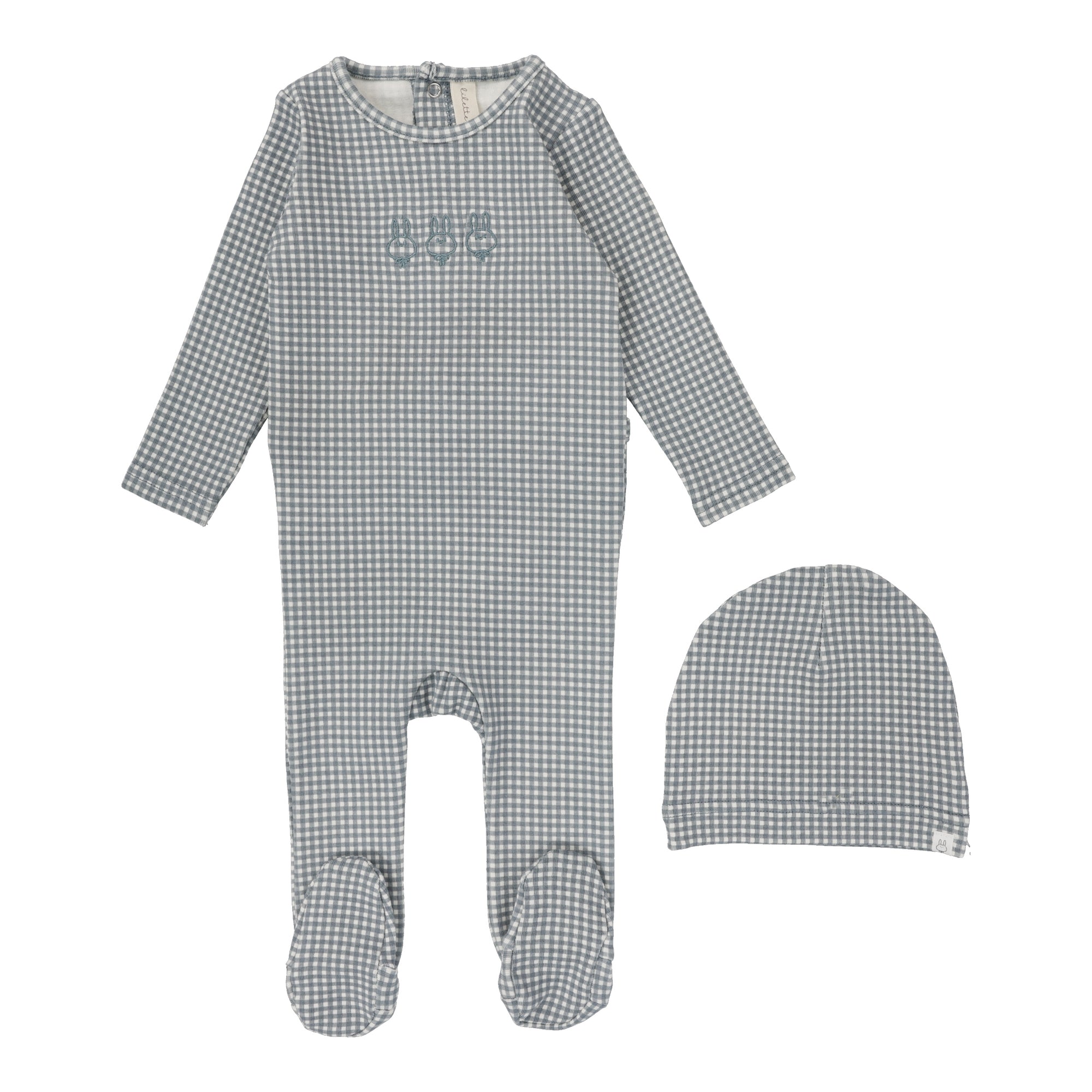 Gingham Bunny Footie- Blue