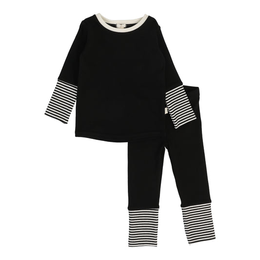 Striped Cuff Lounge Set  Black/Cream