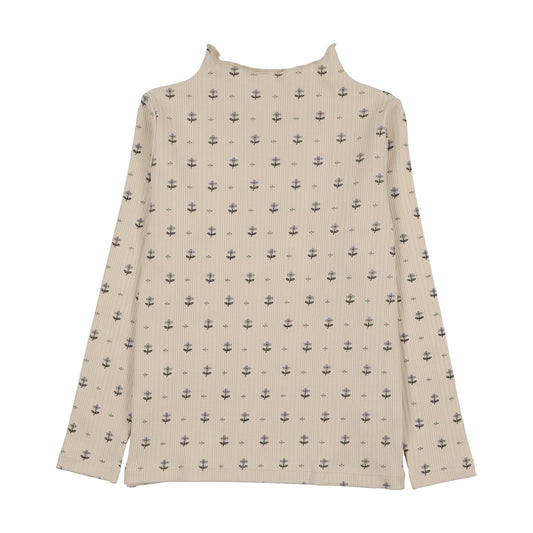 GRID FLORAL FUNNEL NECK- CREAM PRINT