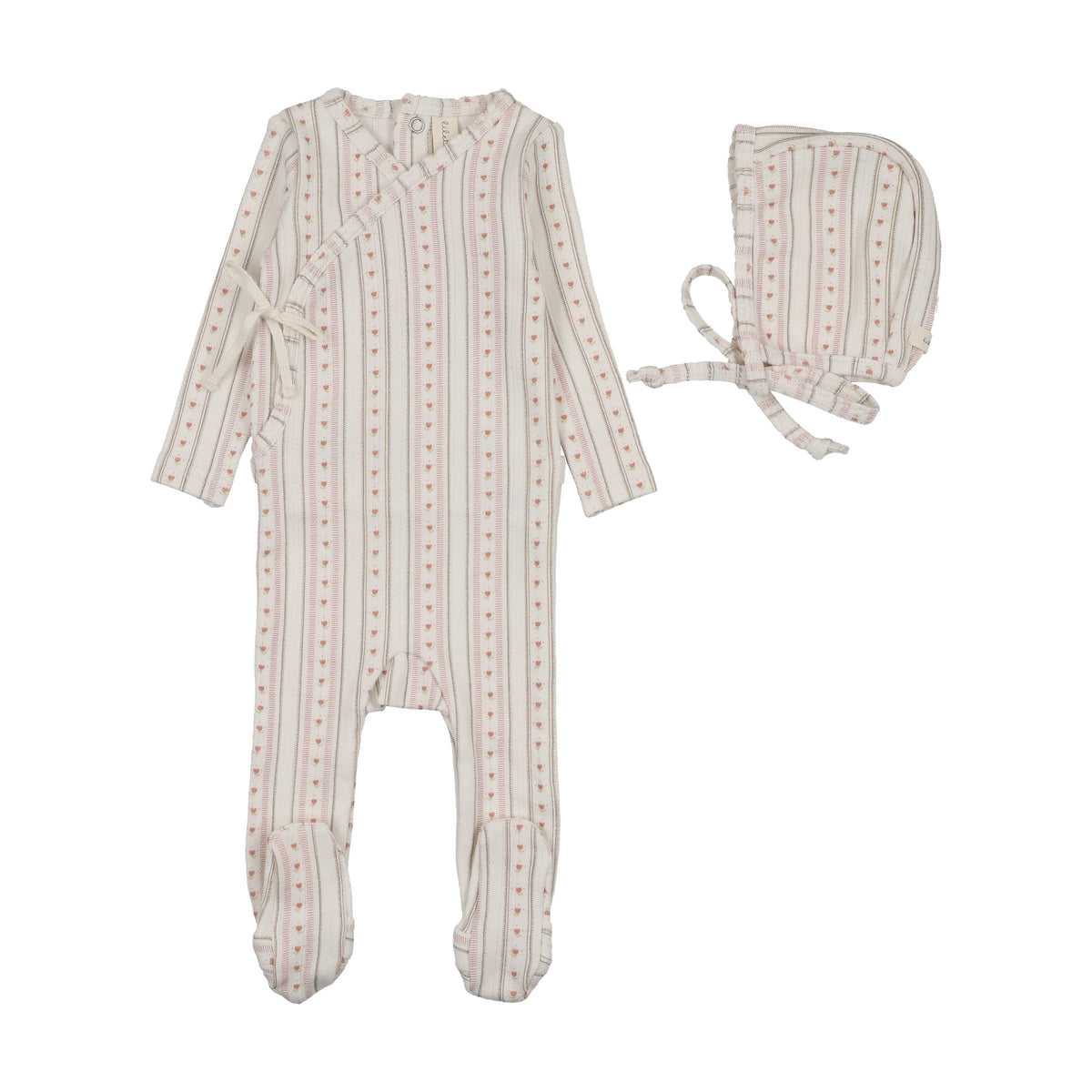 LINEAR PRINT LAYETTE SET- CREAM/PINK