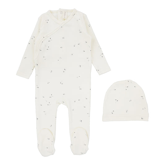 Printed Wrapover Footie -Clover Ivory