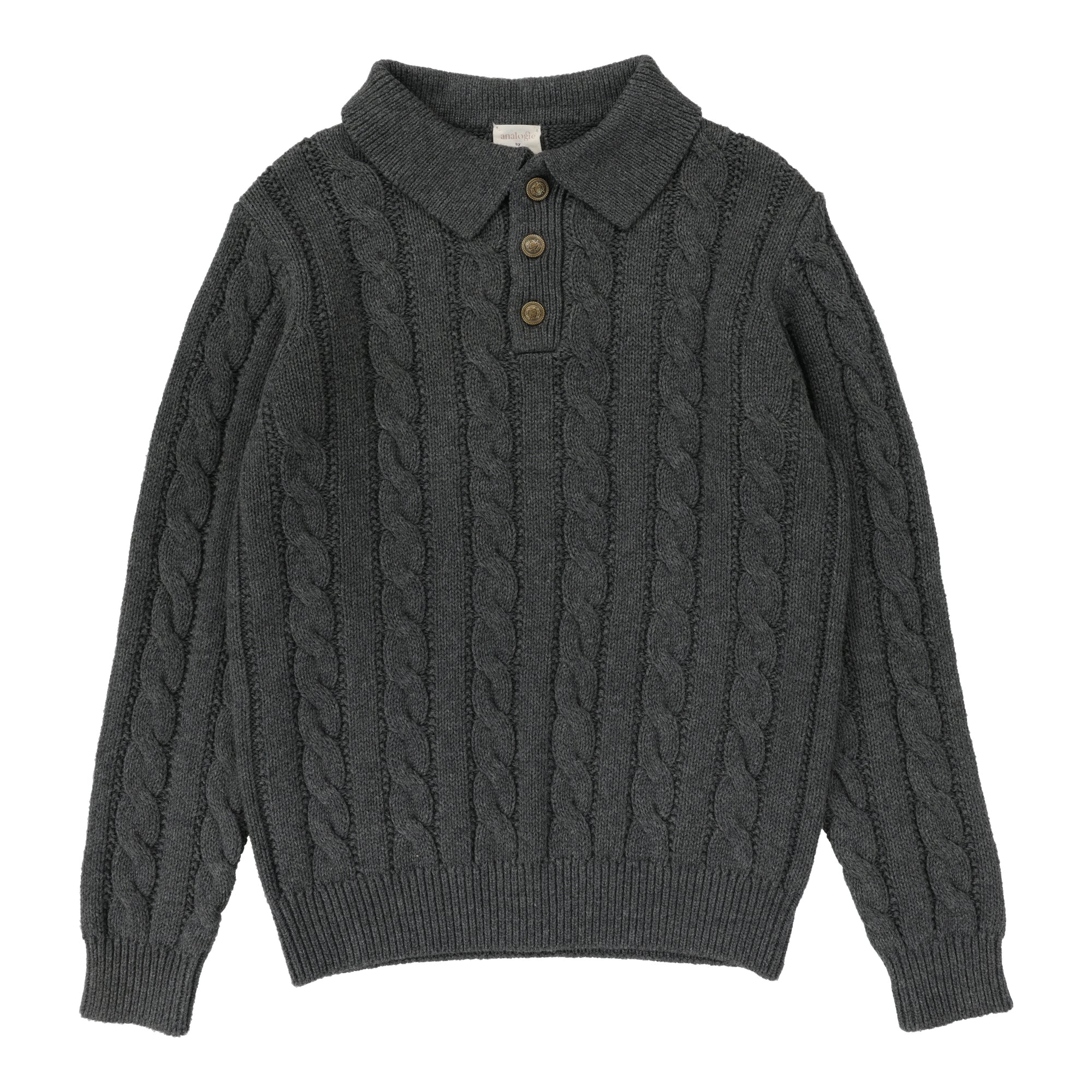 Cable Knit Polo- Grey