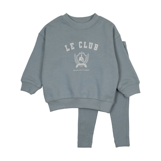 VARSITY CREST BOY SWEATSHIRT SET- MISTY BLUE