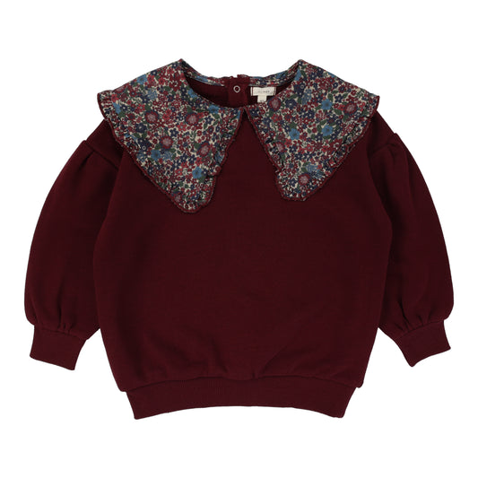 Floral Collar Sweatshirt- Burundy