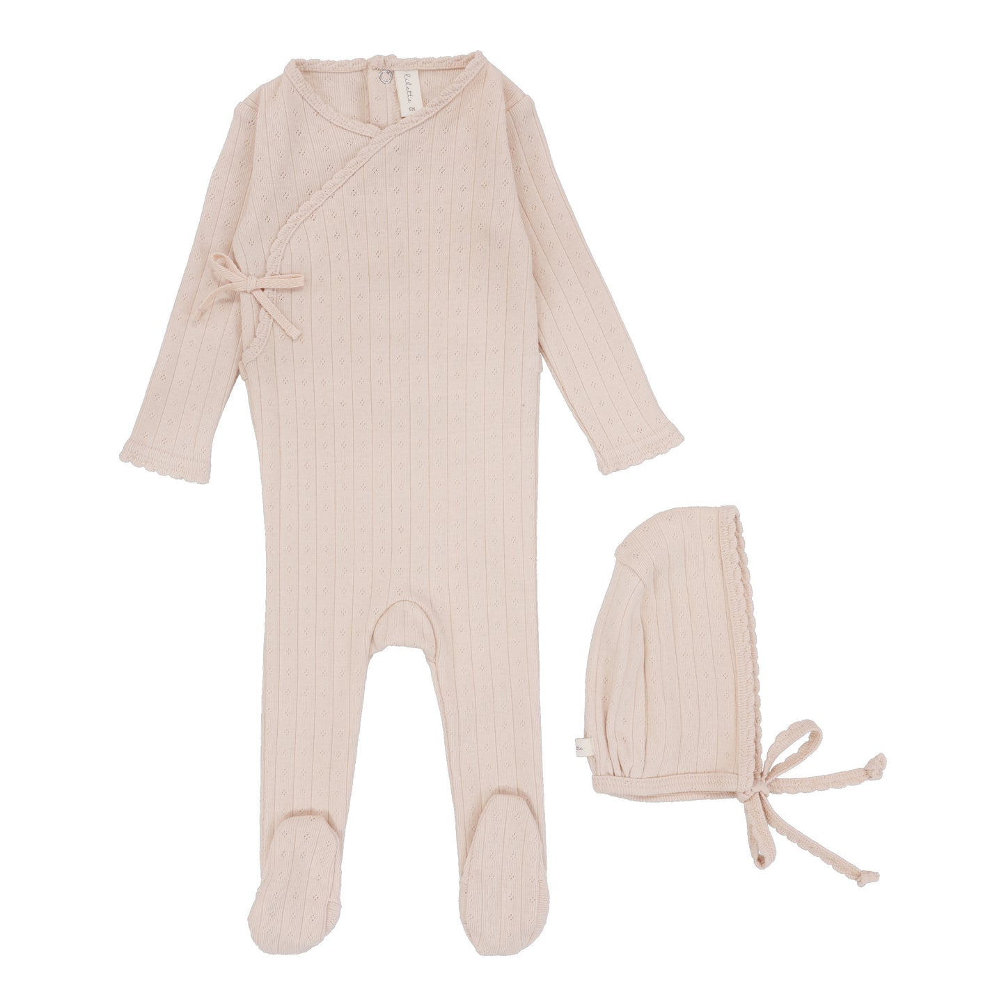 Fine pointelle Footie With Bonnet- Pale Pink