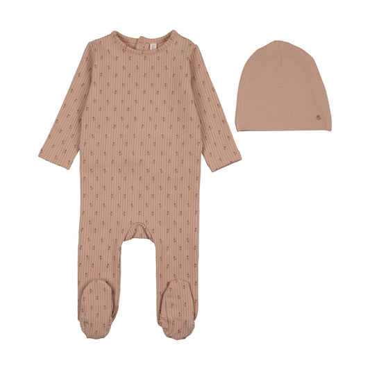 STRIPE PRINT FOOTIE- DUSTY PINK