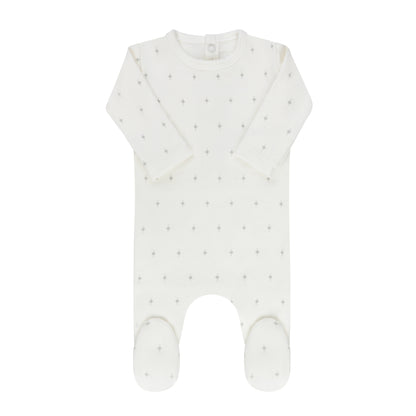 Rosebud Footie and Bonnet-Ivory Blue
