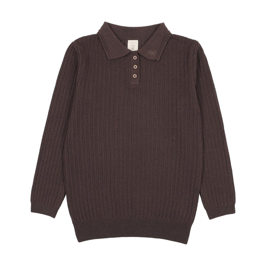 BOYS KNIT POLO- CHOCOLATE BROWN