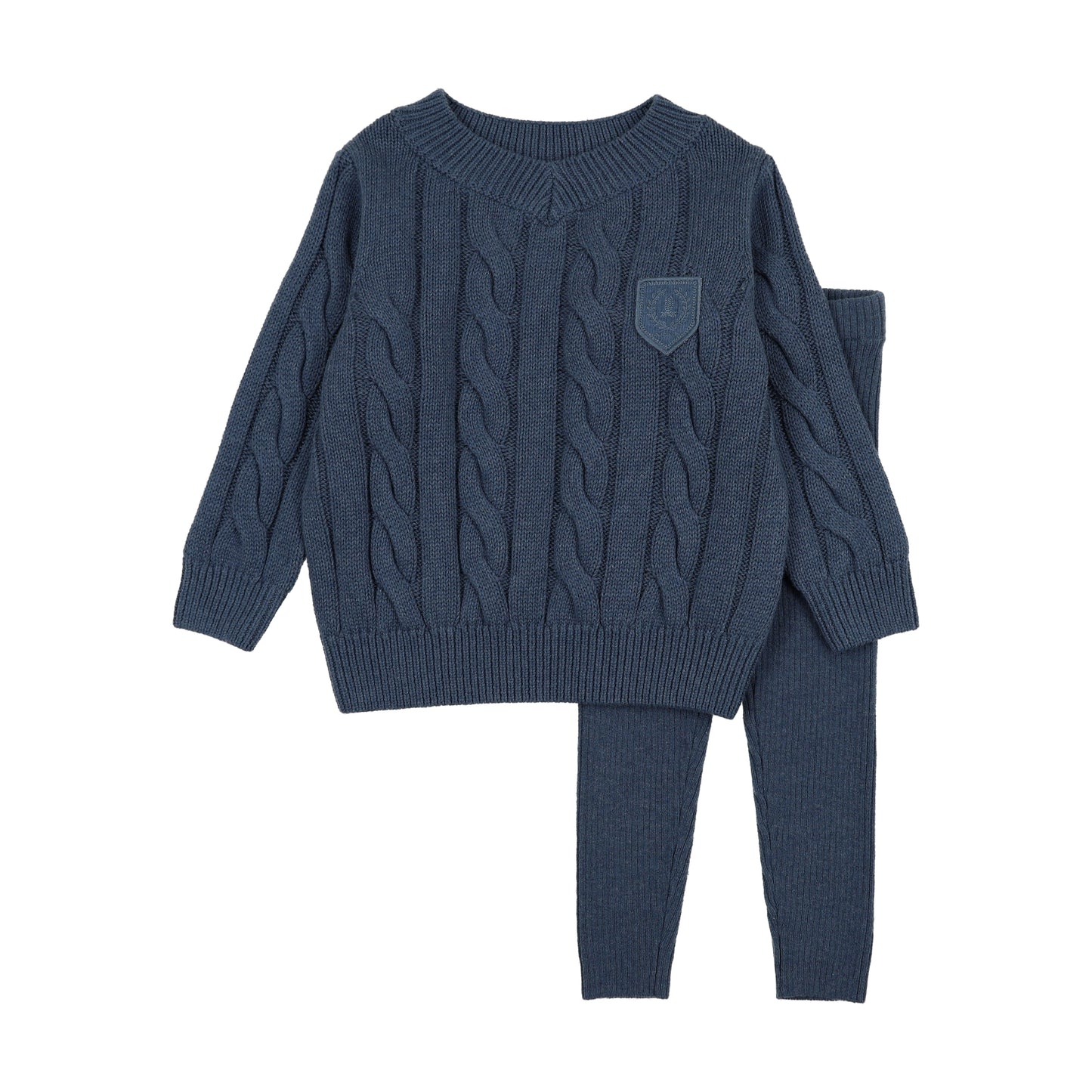 CHUNKY CABLE KNIT TODDLER SET- VINTAGE BLUE