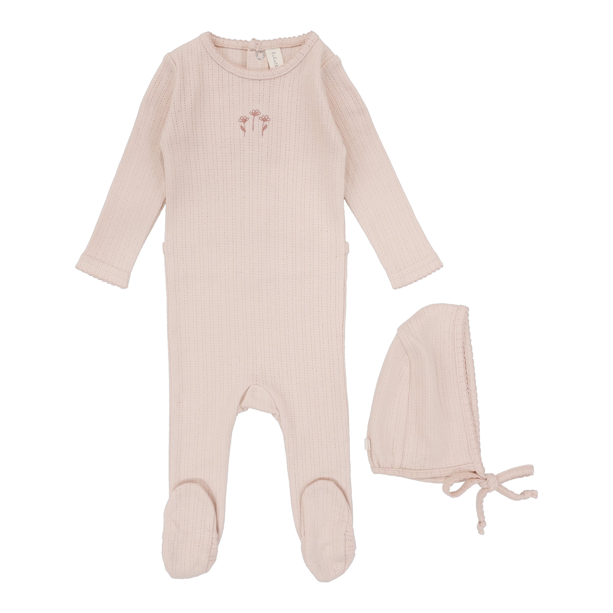 Stripe Pointelle Footie- Peachy Pink