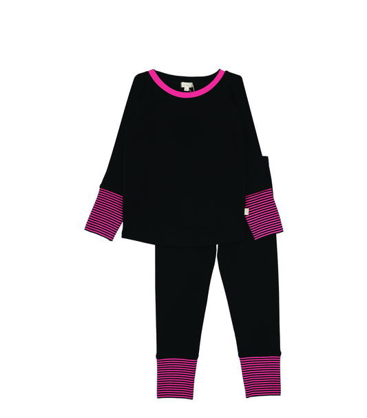 Striped Cuff Lounge Set  Black/Hot Pink
