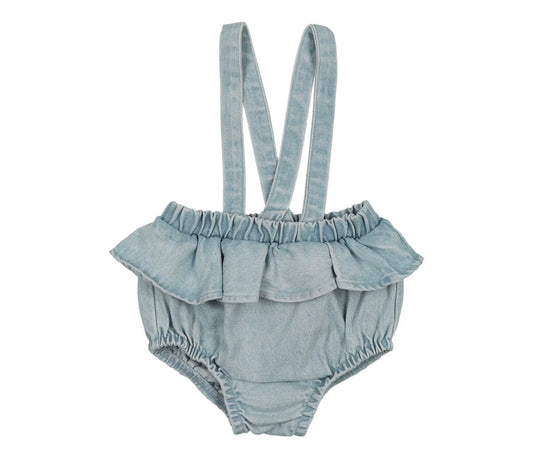 DENIM FLUTTER SUSPENDER BLOOMER