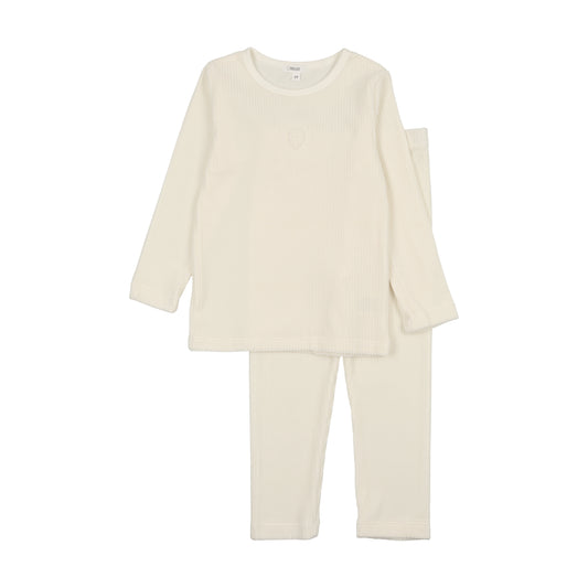 Bonjoy Velour Ribbed Pjs- Cream