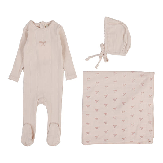 Pointelle Graphic Layette Set  Soft Pink Bow