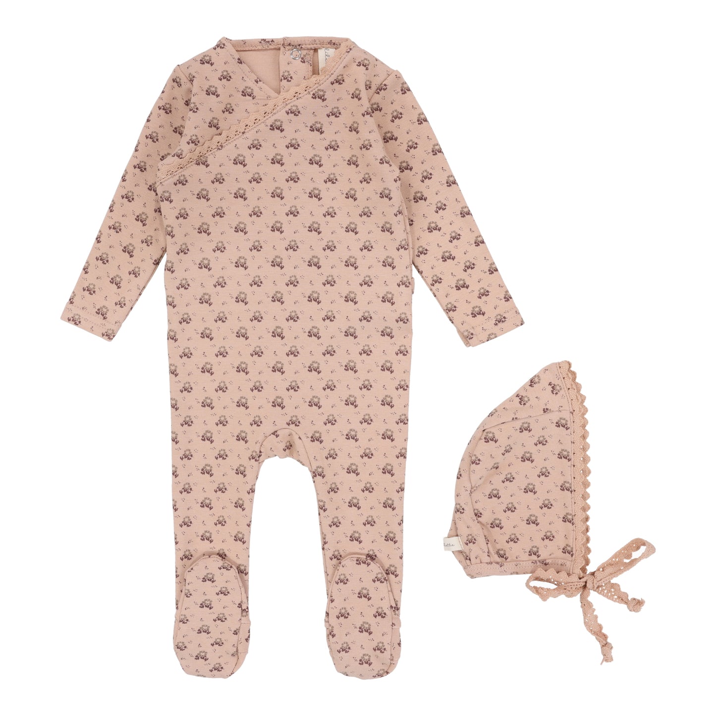 Dotty Florette Footie With Bonnet -Roseberry