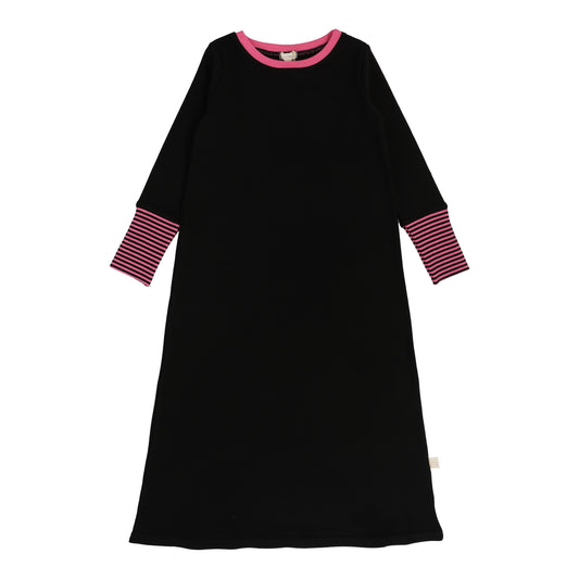 Striped Cuff Night Gown  Black/Hot Pink