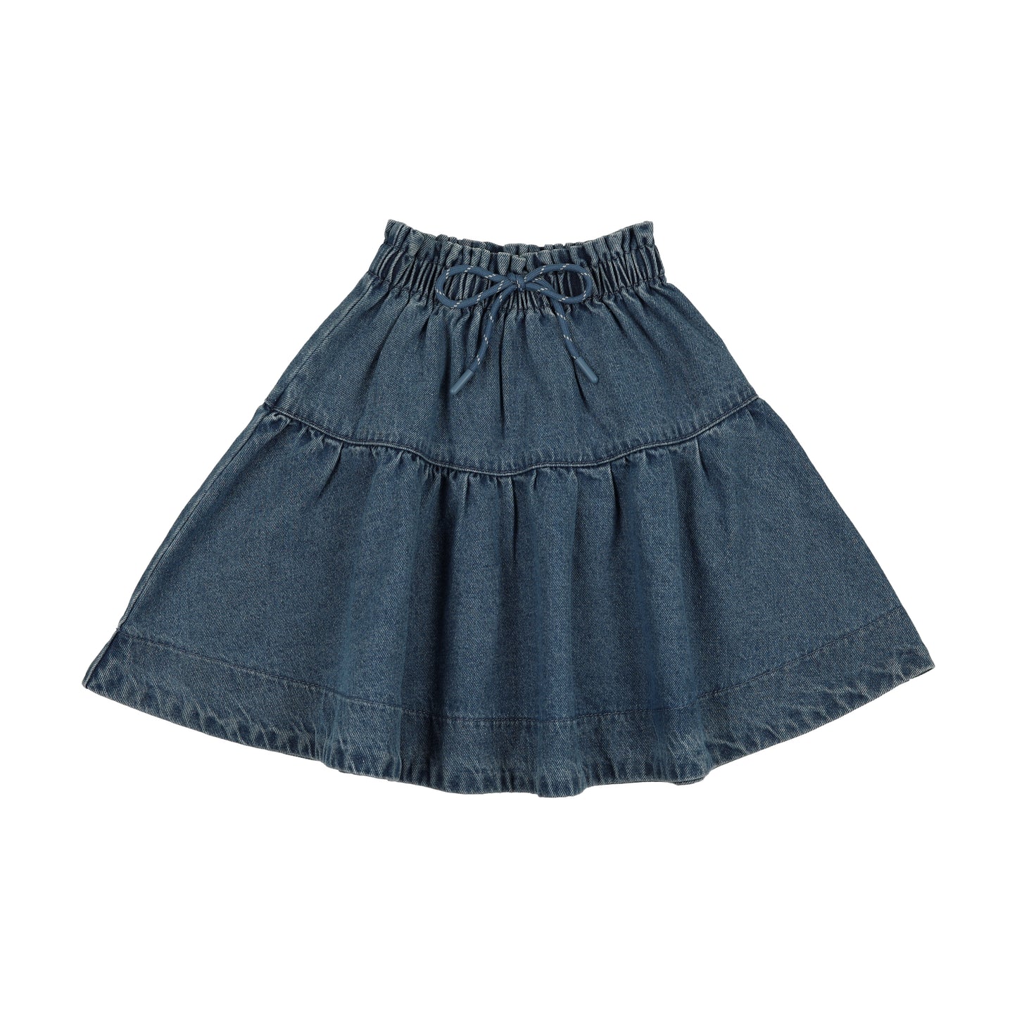 Denim Gathered Skirt - Mid Blue Wash