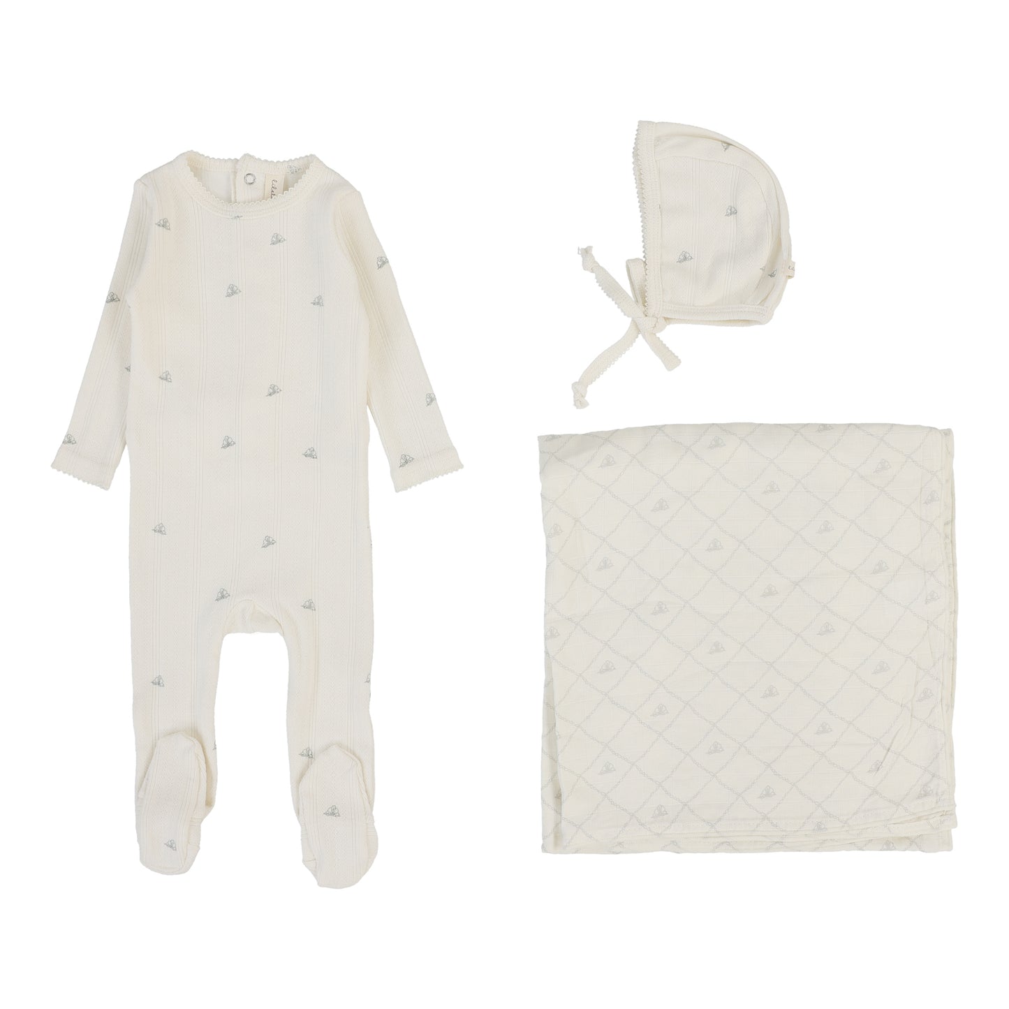 Printed Pointelle Footie Set  Cream/Blue Crown
