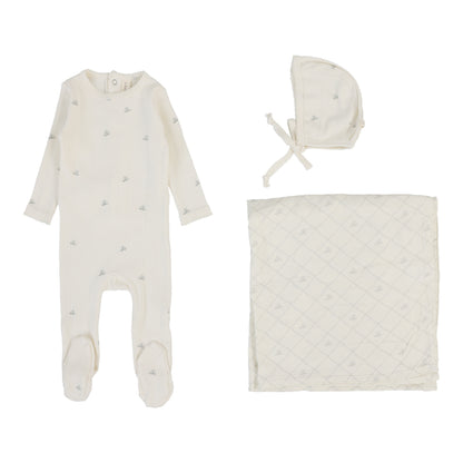Printed Pointelle Footie Set  Cream/Blue Crown