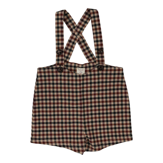 Plaid Suspender Shorts-Tan