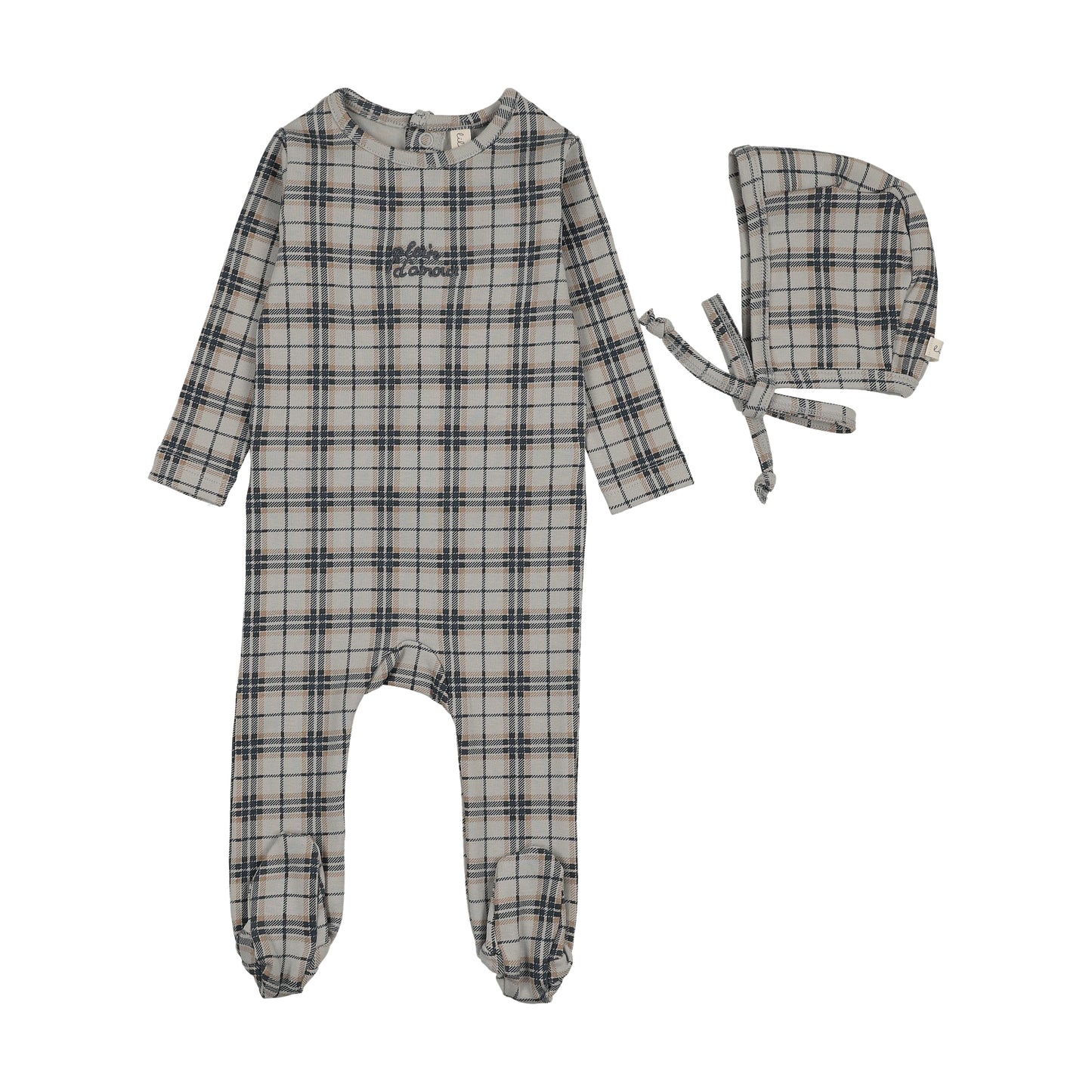 TARTAN PRINT FOOTIE SET- PALE BLUE