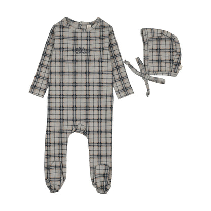 TARTAN PRINT FOOTIE SET- PALE BLUE